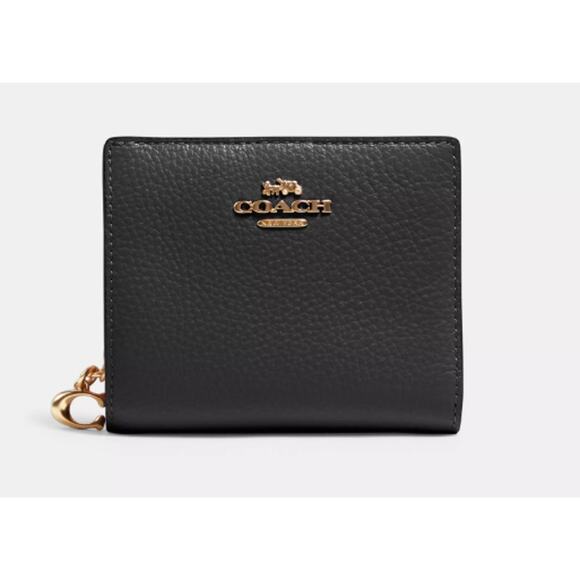 Coach C2862 Snap Card Case Wallet Pebble Leather Black Preppy Classic Luxury - Picture 1 of 11
